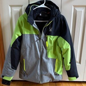 Spyder Kids Lime Green, Gray & Black Colorblock Ski Jacket - Size Boys 18 (XL)